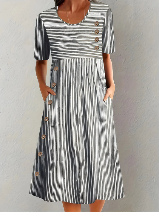 Vestido de Verano Midi Casual Elegante con Manga Corta