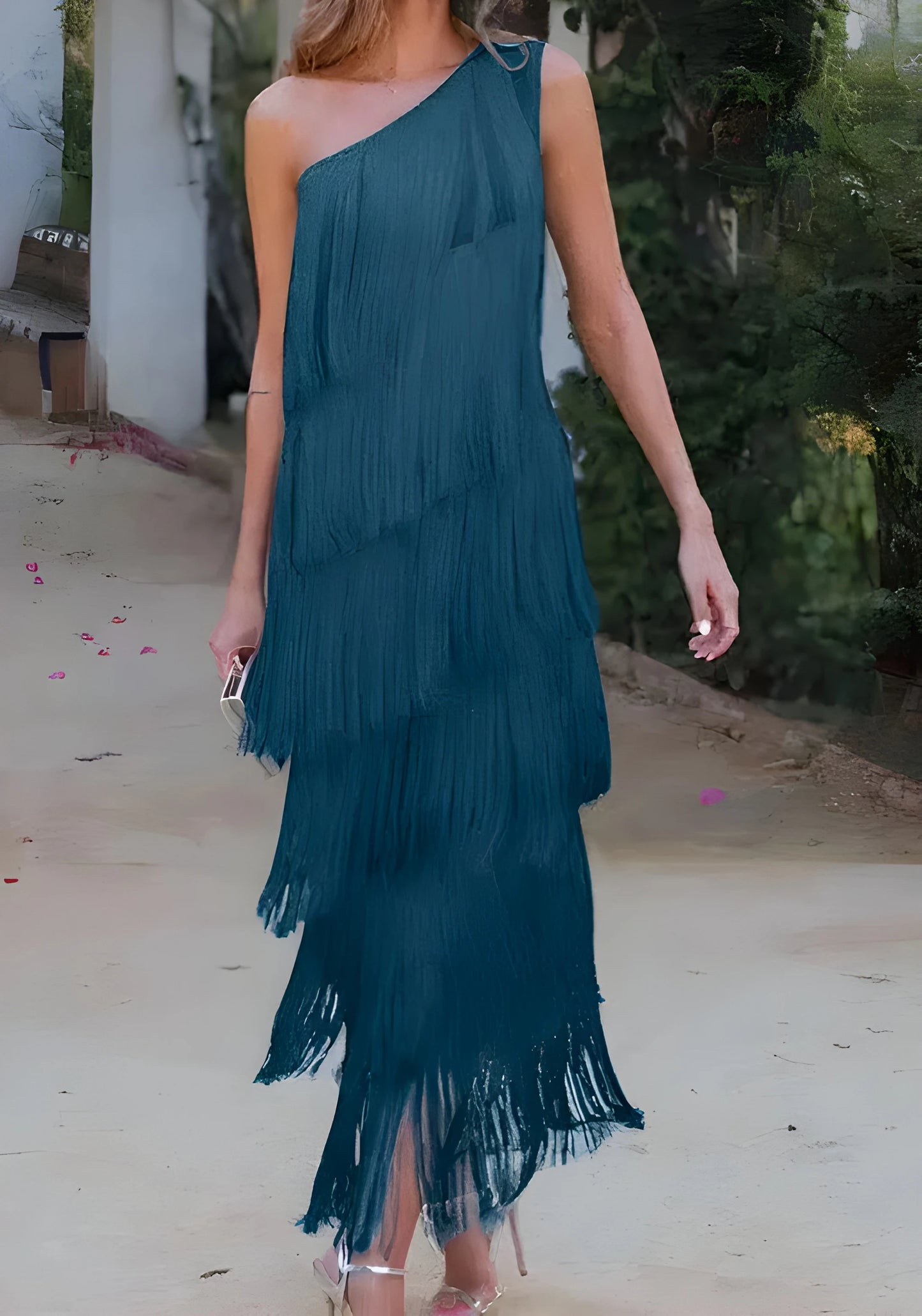 Vestido Invitada Boda Maxi Elegante Casual con Cut Out y Plisado