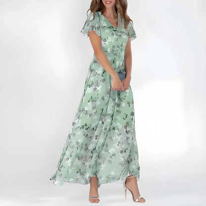 Vestido de invitada de boda largo elegante casual con de flores y manga corta
