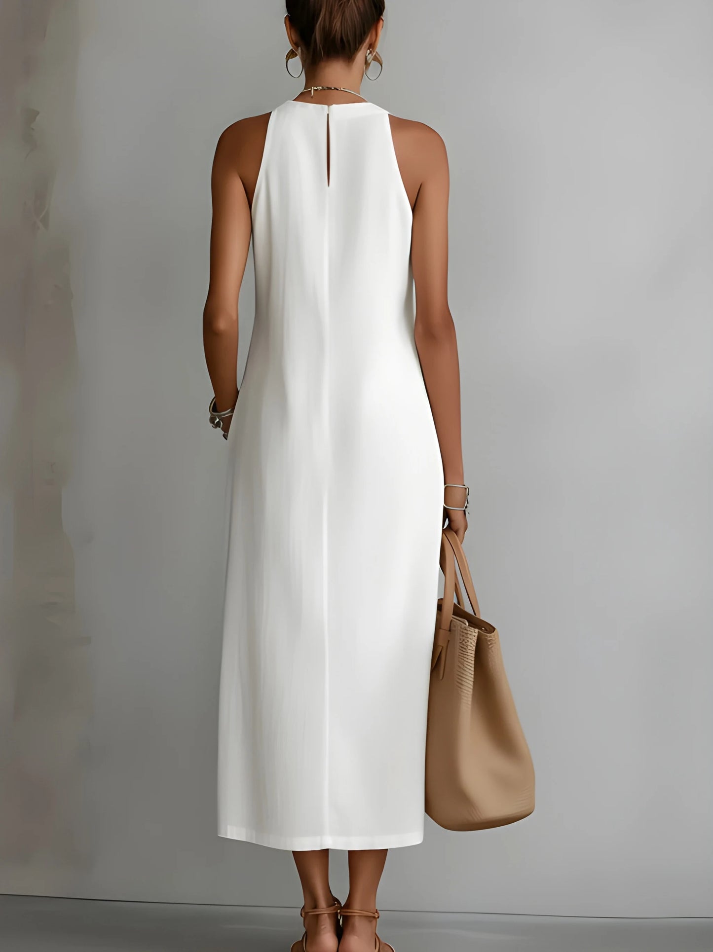 Vestido de verano midi elegante casual con cuello mao