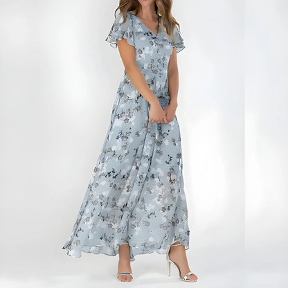 Vestido de invitada de boda largo elegante casual con de flores y manga corta