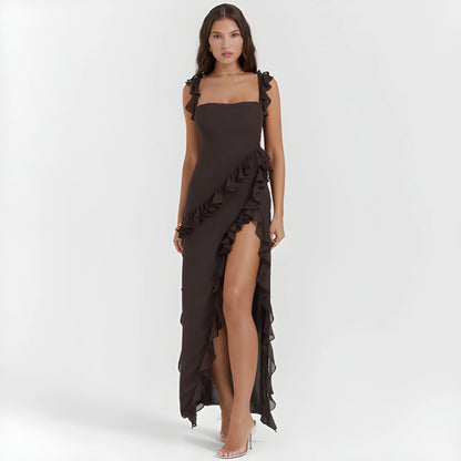 Vestido de invitada de boda largo elegante casual con volantes