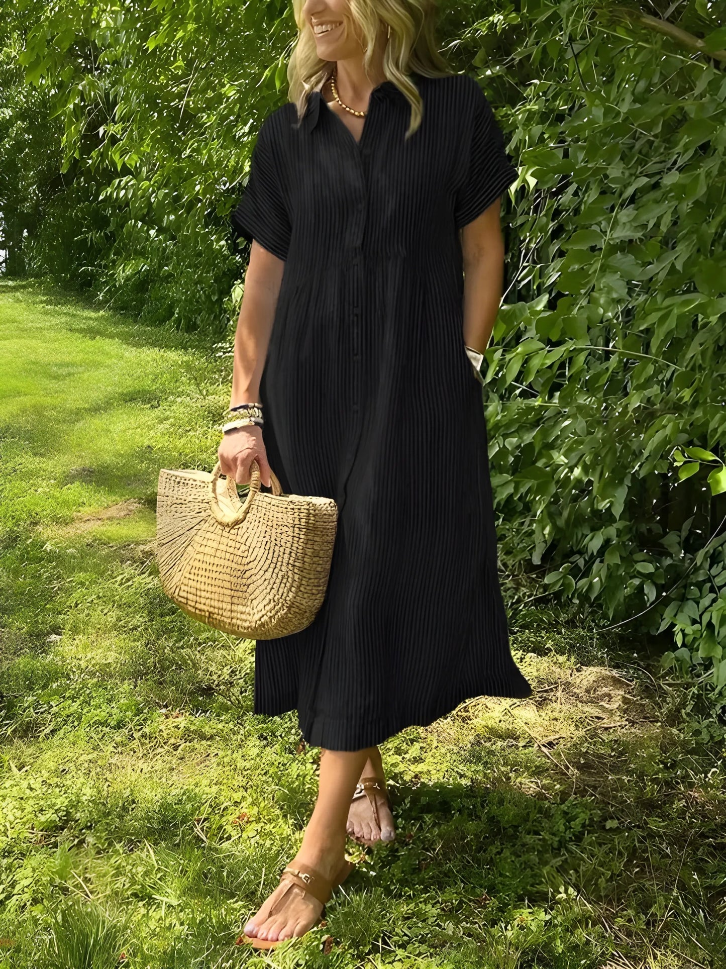 Vestido de verano midi casual con manga corta