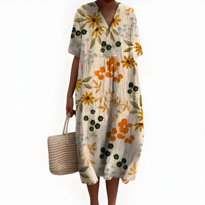 Vestido de Verano Midi de Flores Casual con Fruncido