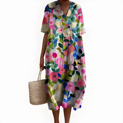 Vestido de Verano Midi de Flores Casual con Fruncido