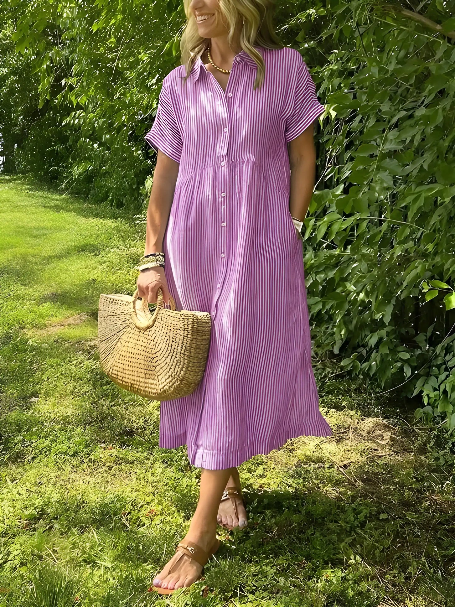 Vestido de verano midi casual con manga corta