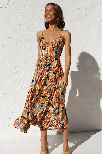 Vestido de verano midi boho elegante con espalda descubierta