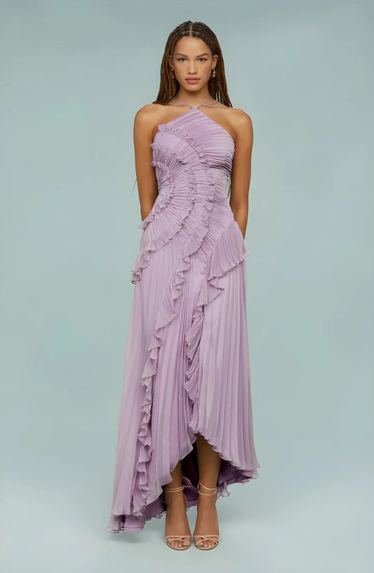 Vestido Invitada Boda Maxi Elegante con Cuello Halter y Plisado
