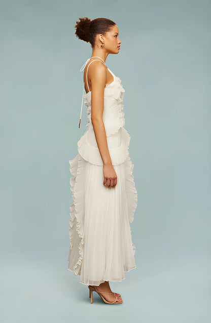 Vestido Invitada Boda Maxi Elegante con Cuello Halter y Plisado