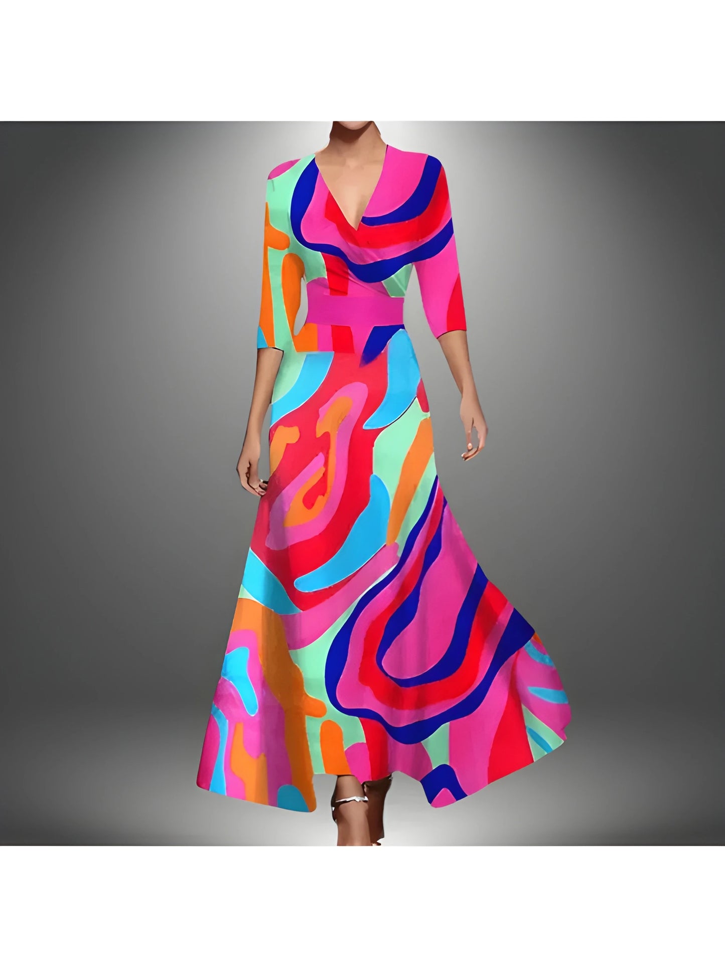 Vestido de invitada de boda midi elegante casual con estampado y cruzado