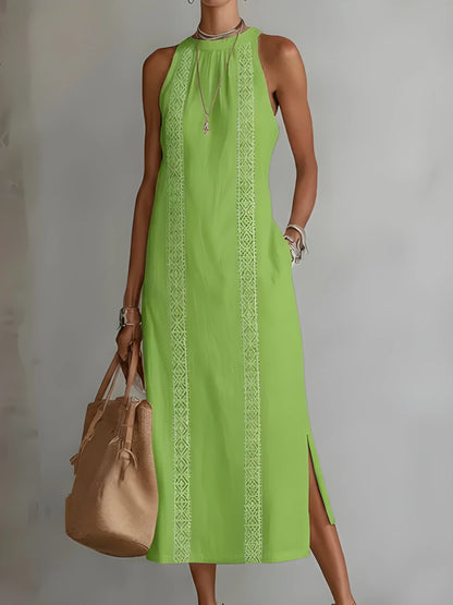 Vestido de verano midi elegante casual con cuello mao