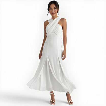 Vestido de invitada de boda midi elegante casual con cuello halter