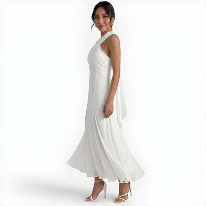 Vestido de invitada de boda midi elegante casual con cuello halter