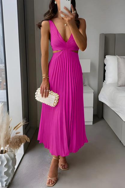 Vestido Invitada Boda Midi Elegante con Cut Out y Plisado