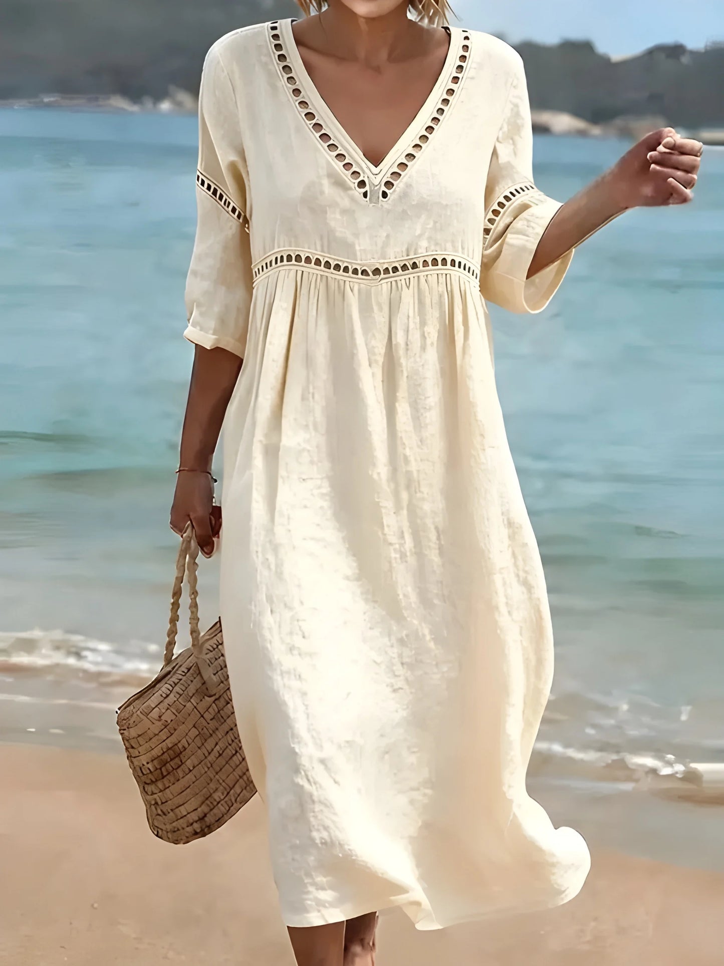 Vestido de Verano Midi Boho Casual con Escote en V