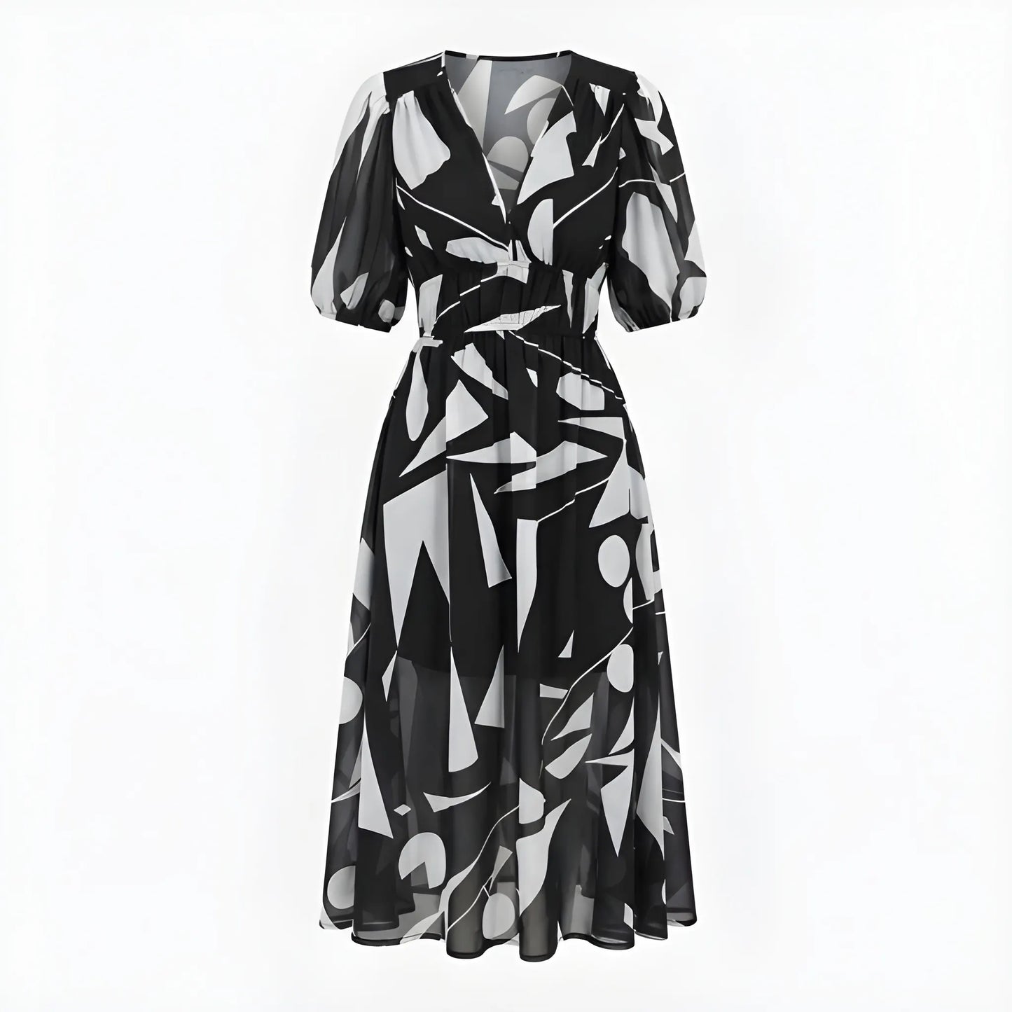 Vestido de Verano Midi Casual Elegante con Cintura Fruncida