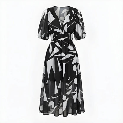 Vestido de Verano Midi Casual Elegante con Cintura Fruncida