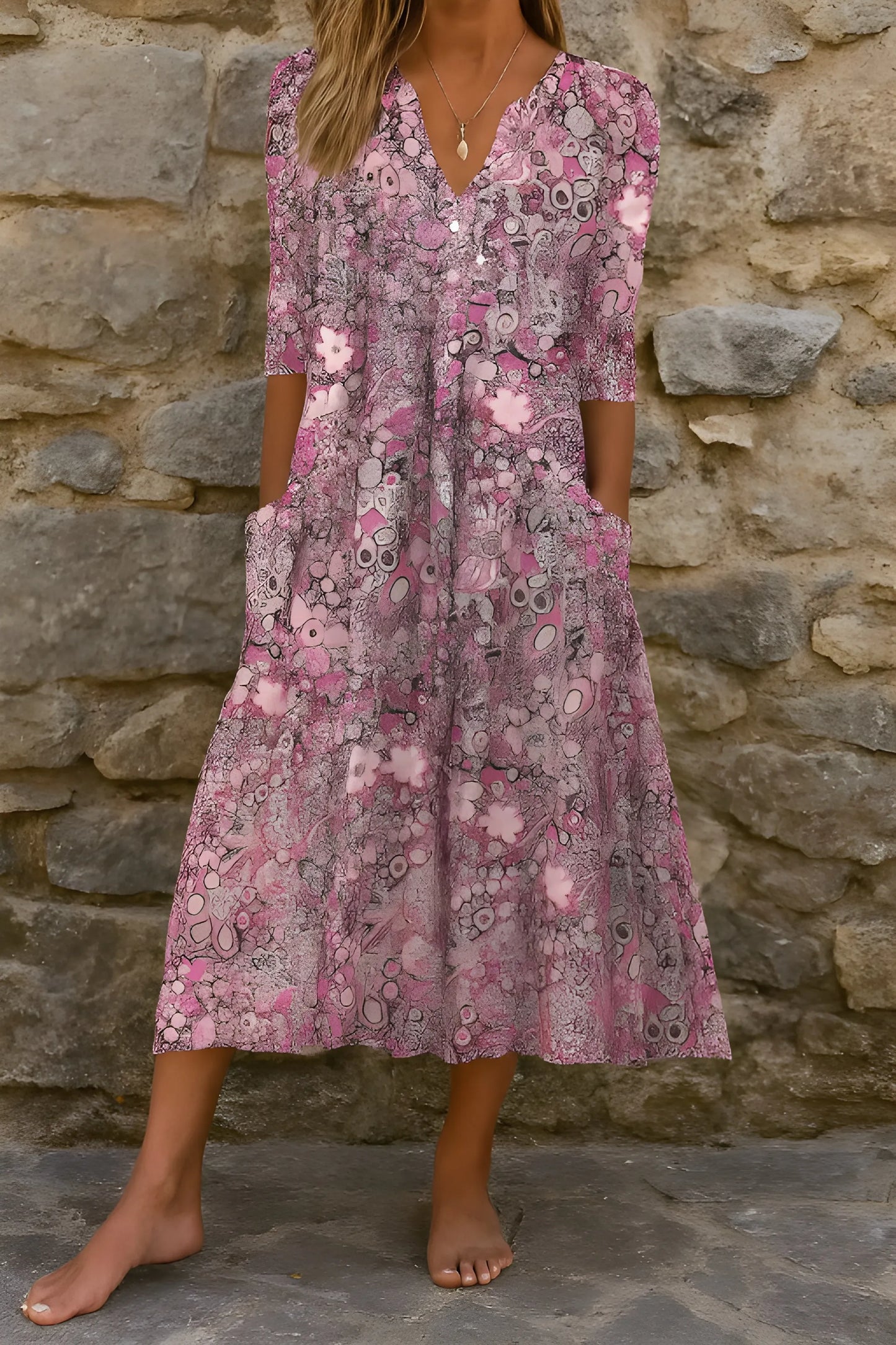 Vestido de Verano Midi Elegante Casual con Escote en V