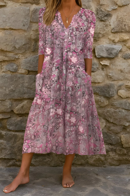 Vestido de Verano Midi Elegante Casual con Escote en V