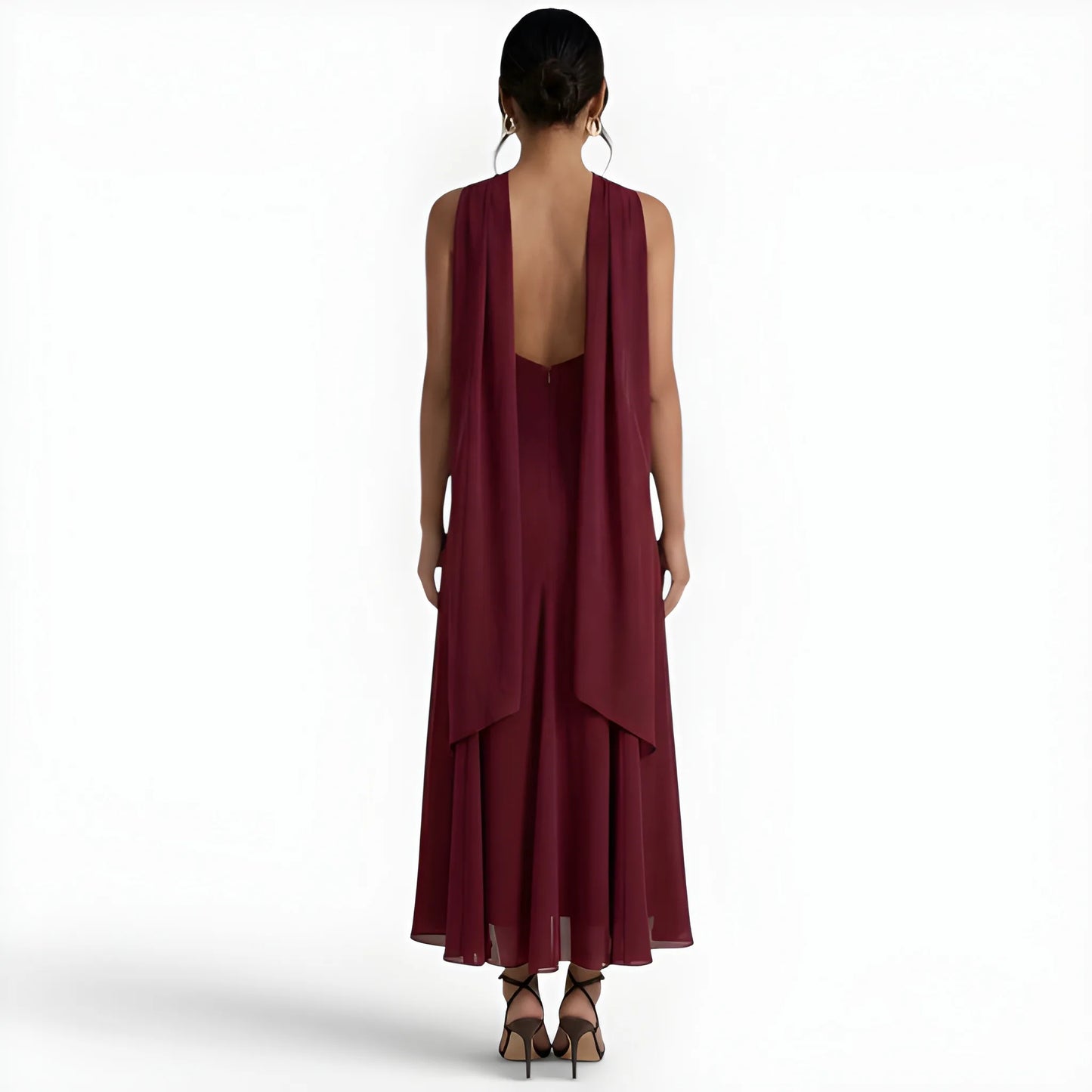 Vestido de invitada de boda midi elegante casual con cuello halter