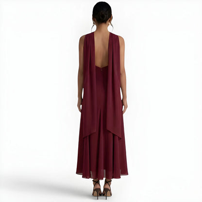 Vestido de invitada de boda midi elegante casual con cuello halter