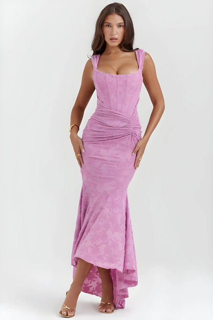 Vestido de invitada de boda largo elegante casual con escote palabra de honor