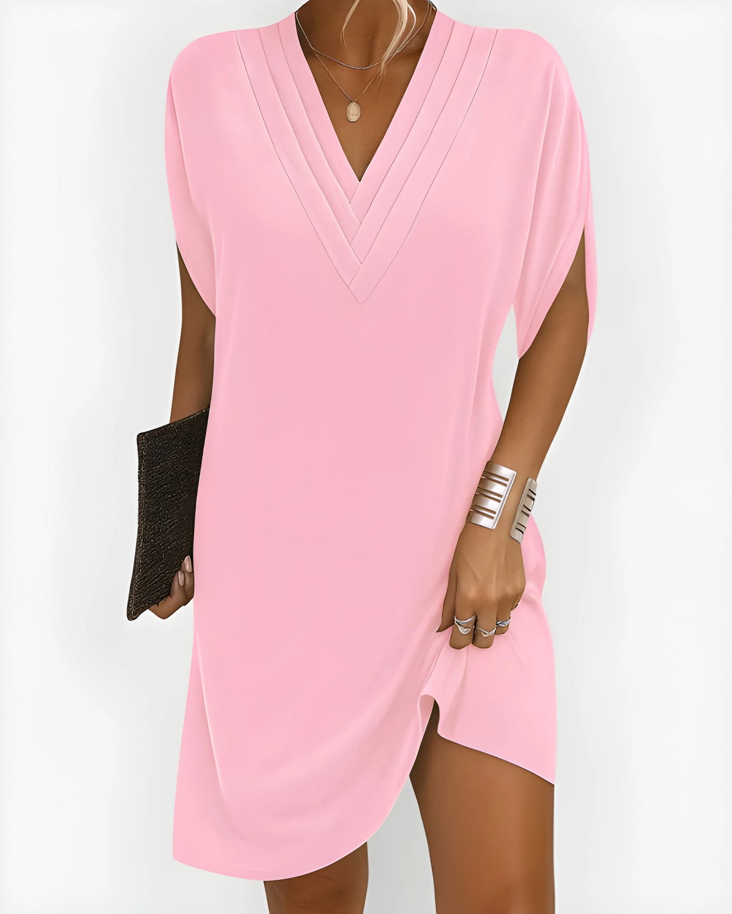 Vestido corto midi de verano casual con escote en V