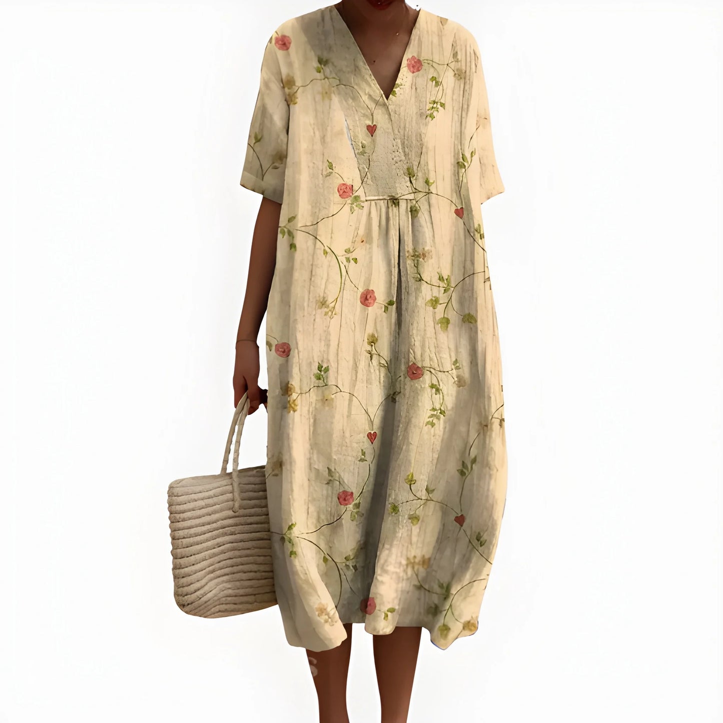 Vestido de Verano Midi de Flores Casual con Fruncido