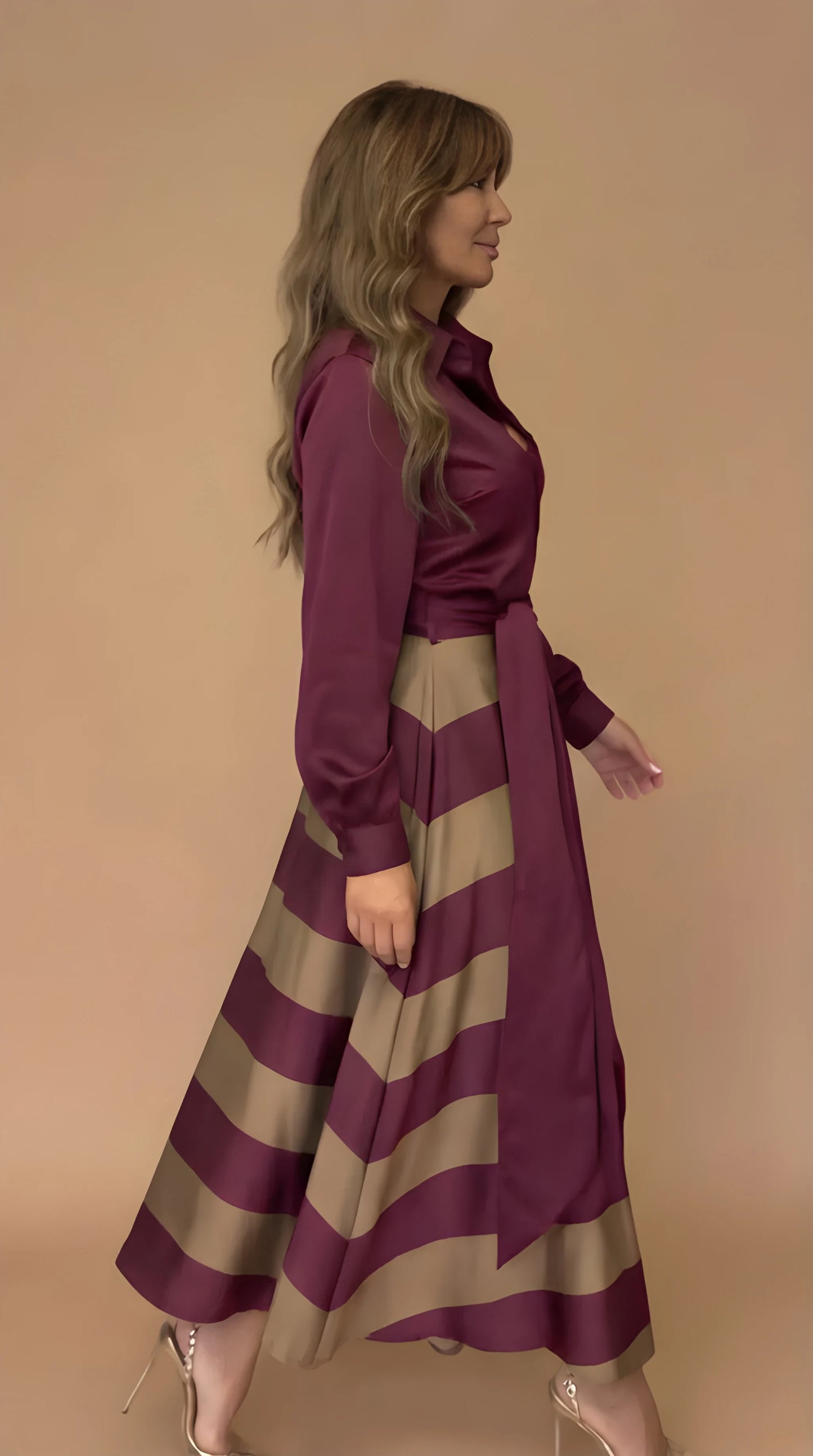 Vestido de invitada de boda largo elegante casual con cintura ajustable