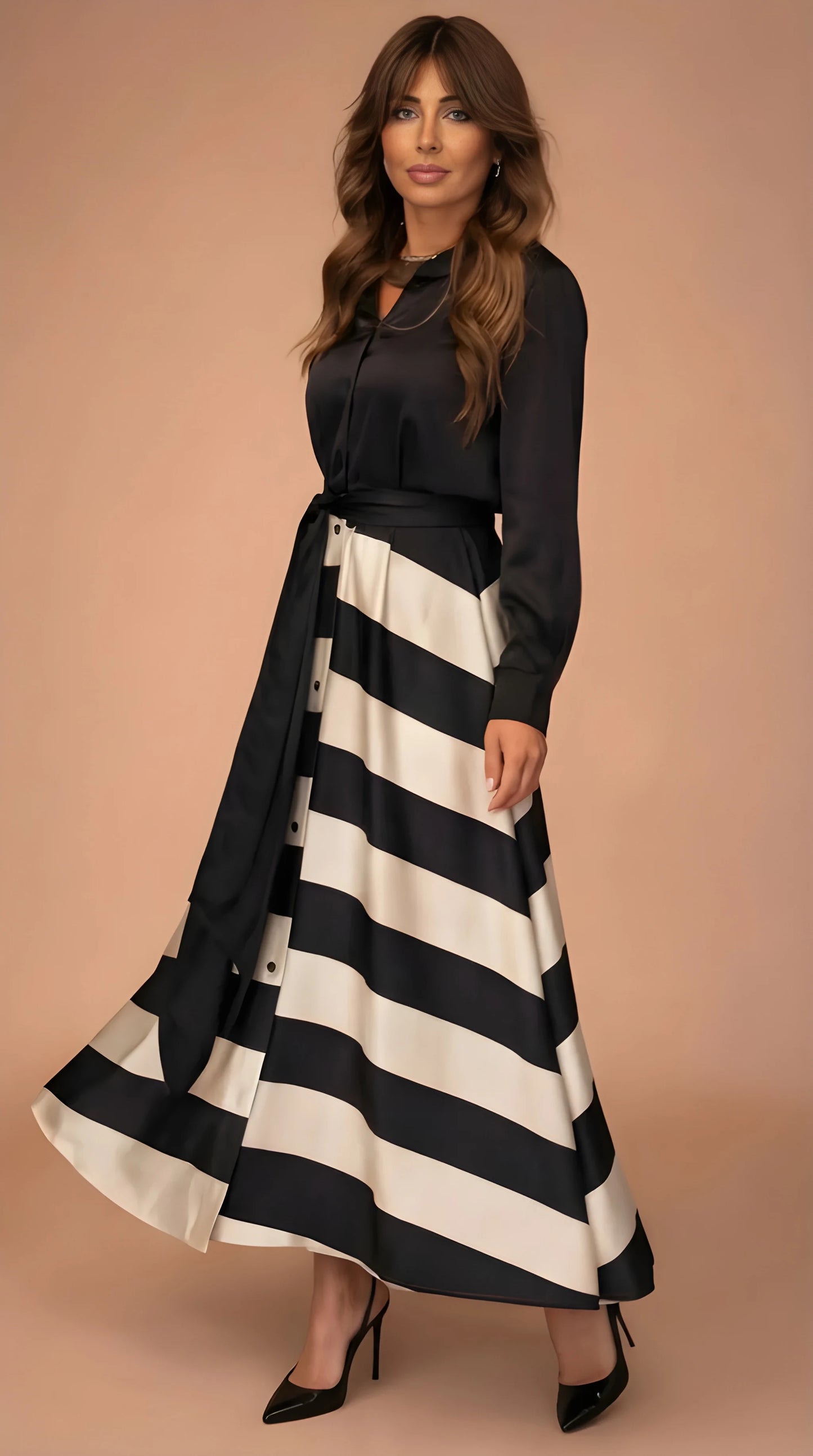 Vestido de invitada de boda largo elegante casual con cintura ajustable