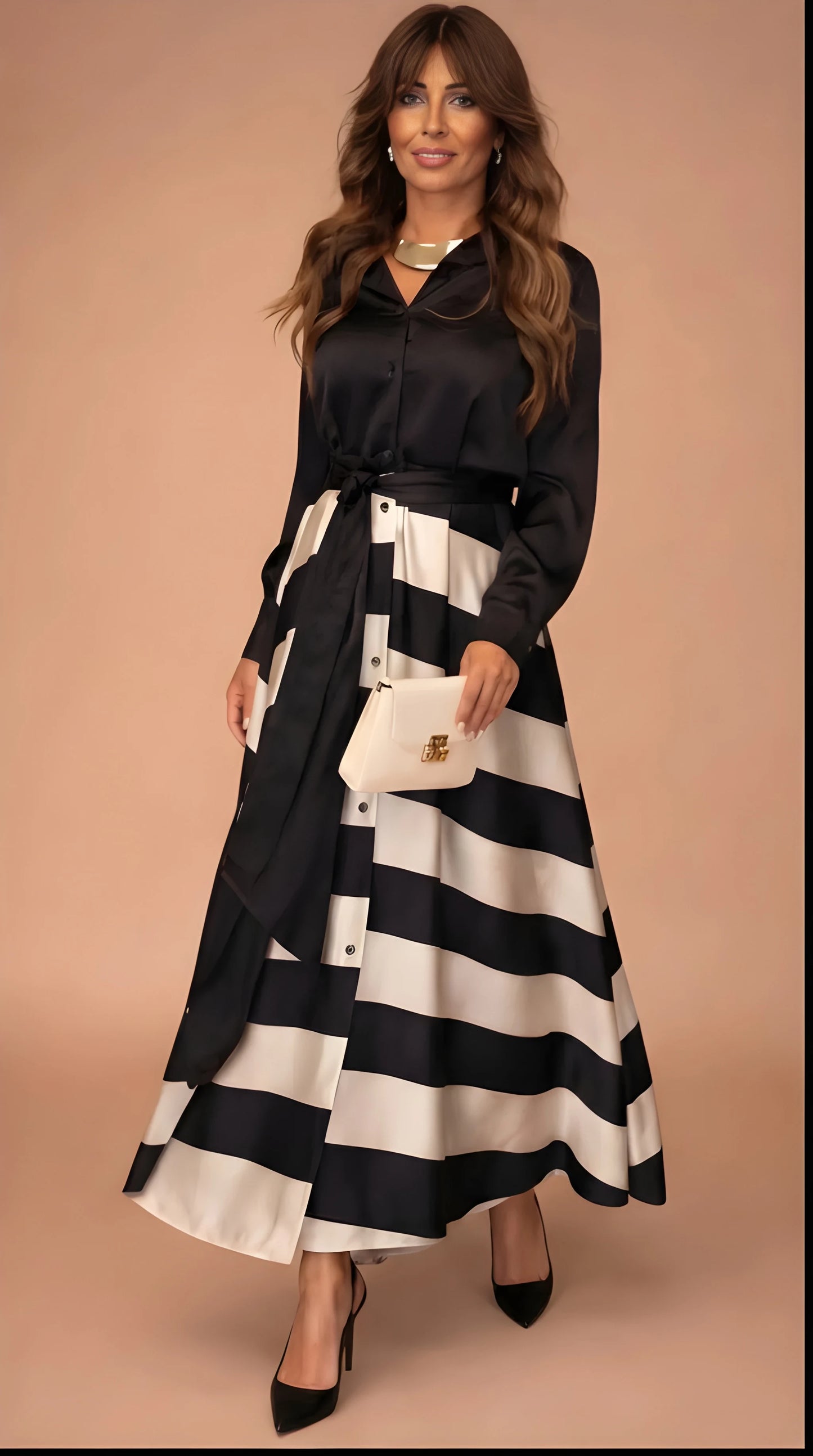 Vestido de invitada de boda largo elegante casual con cintura ajustable