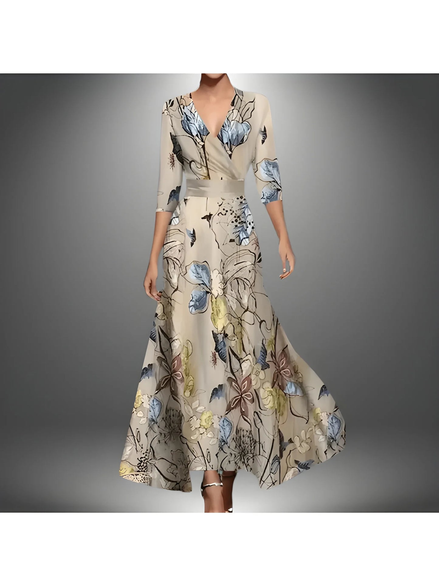 Vestido de invitada de boda midi elegante casual con estampado y cruzado
