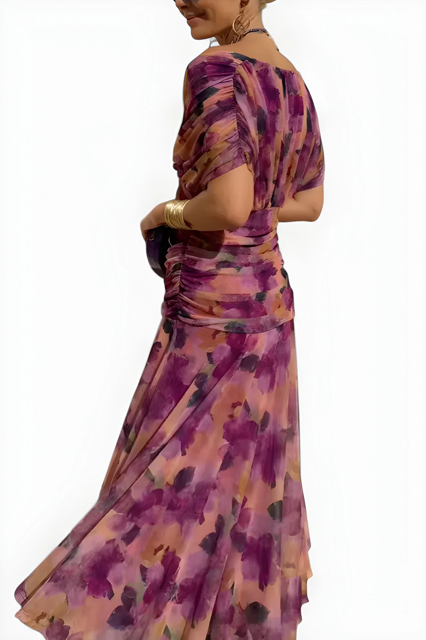 Vestido de invitada de boda largo elegante casual con hombros descubiertos