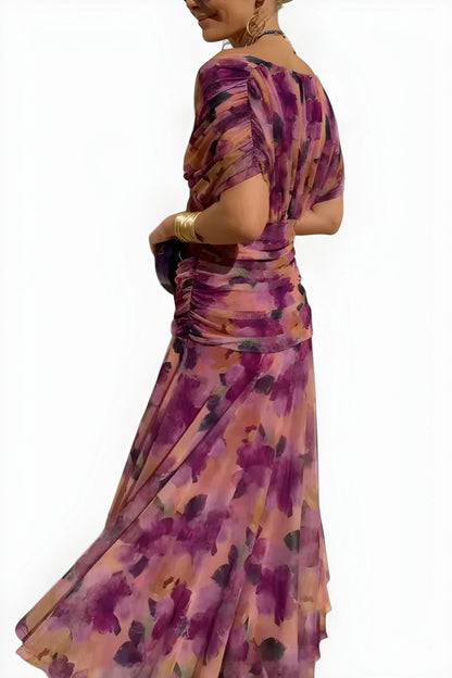 Vestido de invitada de boda largo elegante casual con hombros descubiertos