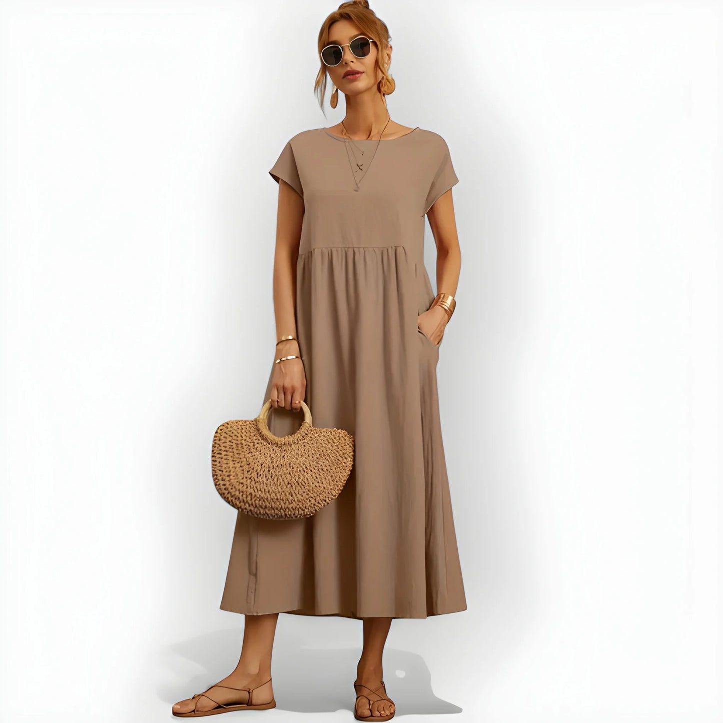 Vestido de Verano Midi Casual Cómodo con Bolsillos