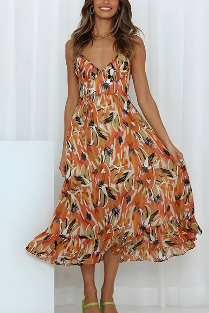 Vestido de verano midi boho elegante con espalda descubierta