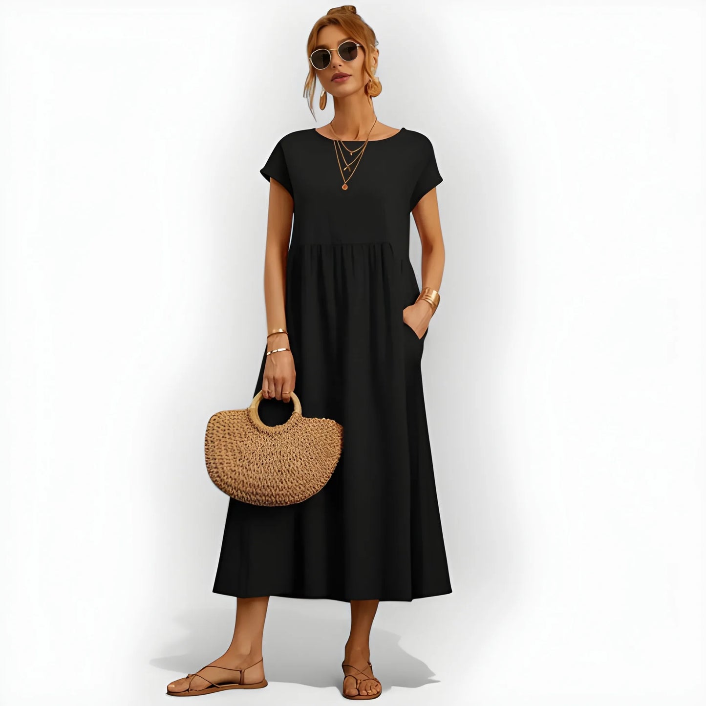 Vestido de Verano Midi Casual Cómodo con Bolsillos