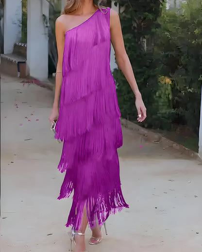 Vestido Invitada Boda Maxi Elegante Casual con Cut Out y Plisado