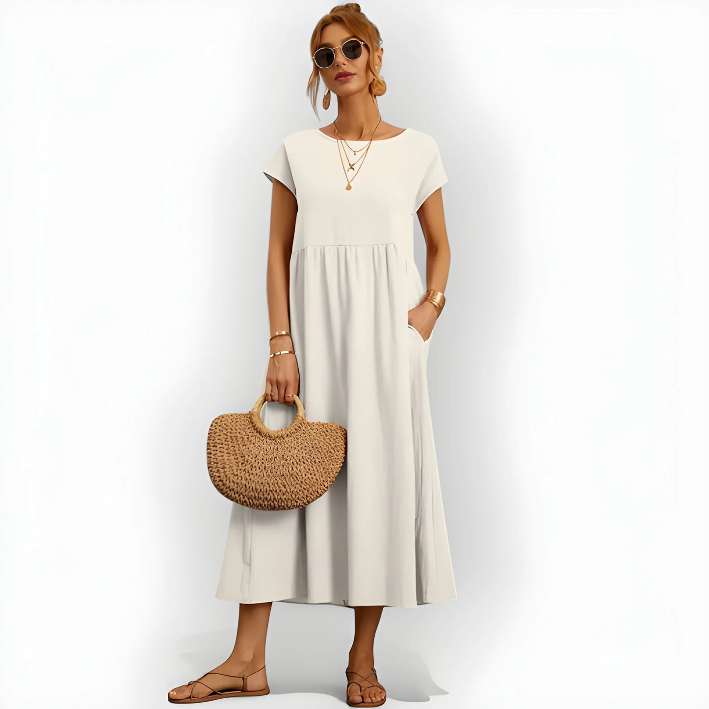 Vestido de Verano Midi Casual Cómodo con Bolsillos