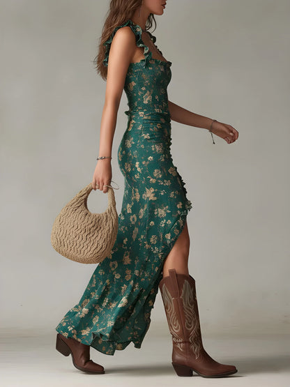 Vestido de verano largo boho retro con mangas fluidas