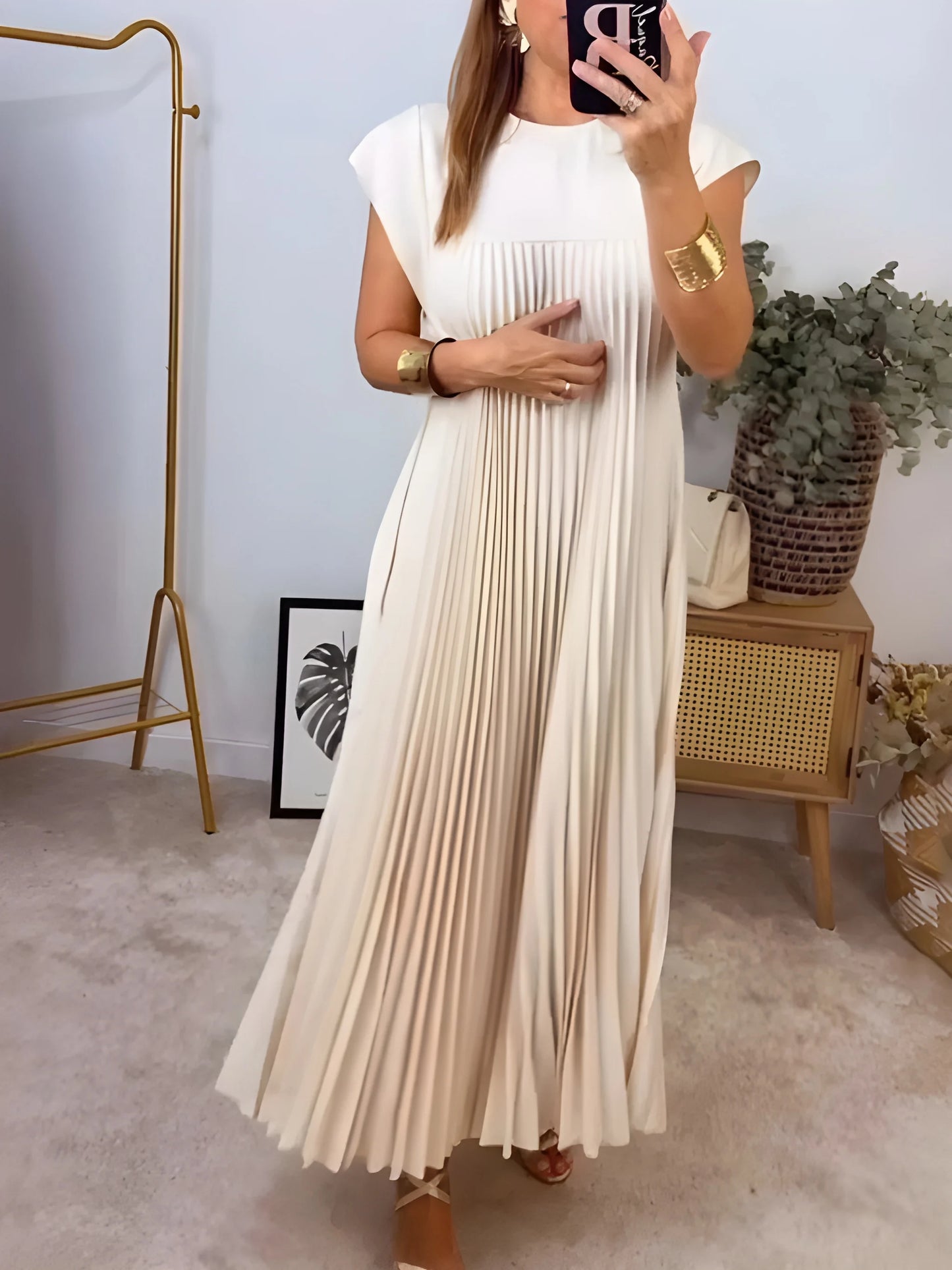 Vestido Maxi de Verano Elegante y Casual con Diseño Plisado