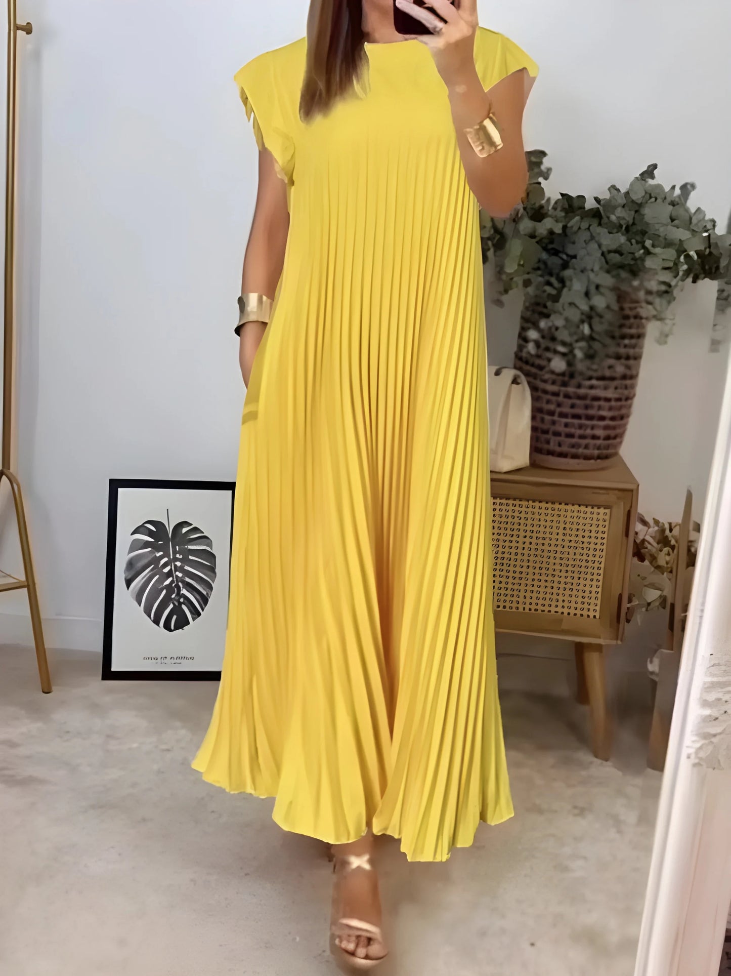 Vestido Maxi de Verano Elegante y Casual con Diseño Plisado