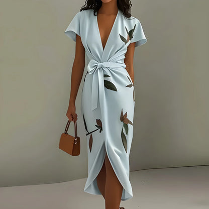 Vestido de invitada de boda largo elegante casual con diseño cruzado
