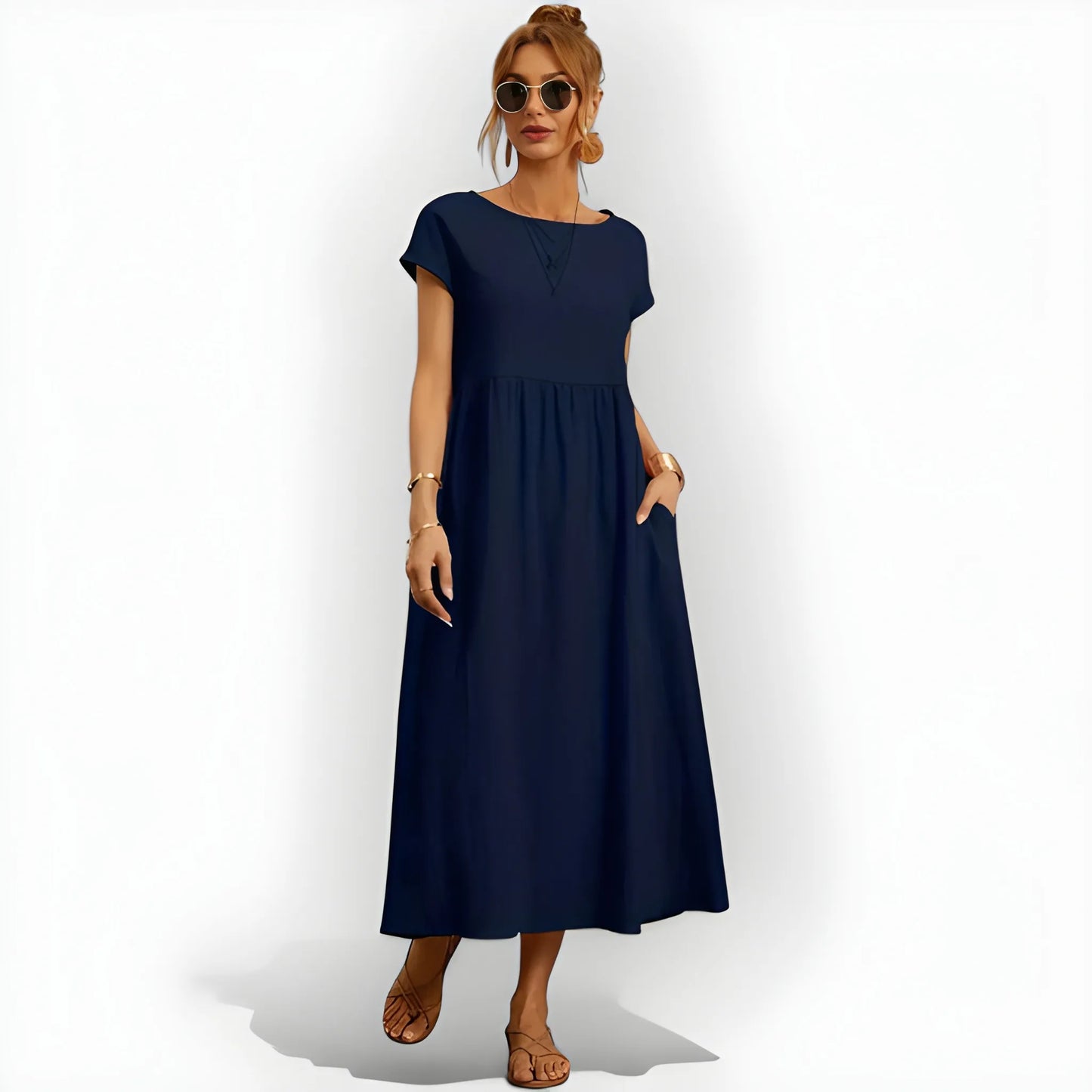 Vestido de Verano Midi Casual Cómodo con Bolsillos