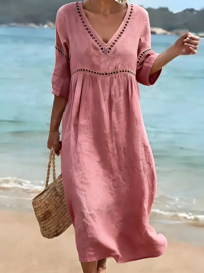 Vestido de Verano Midi Boho Casual con Escote en V