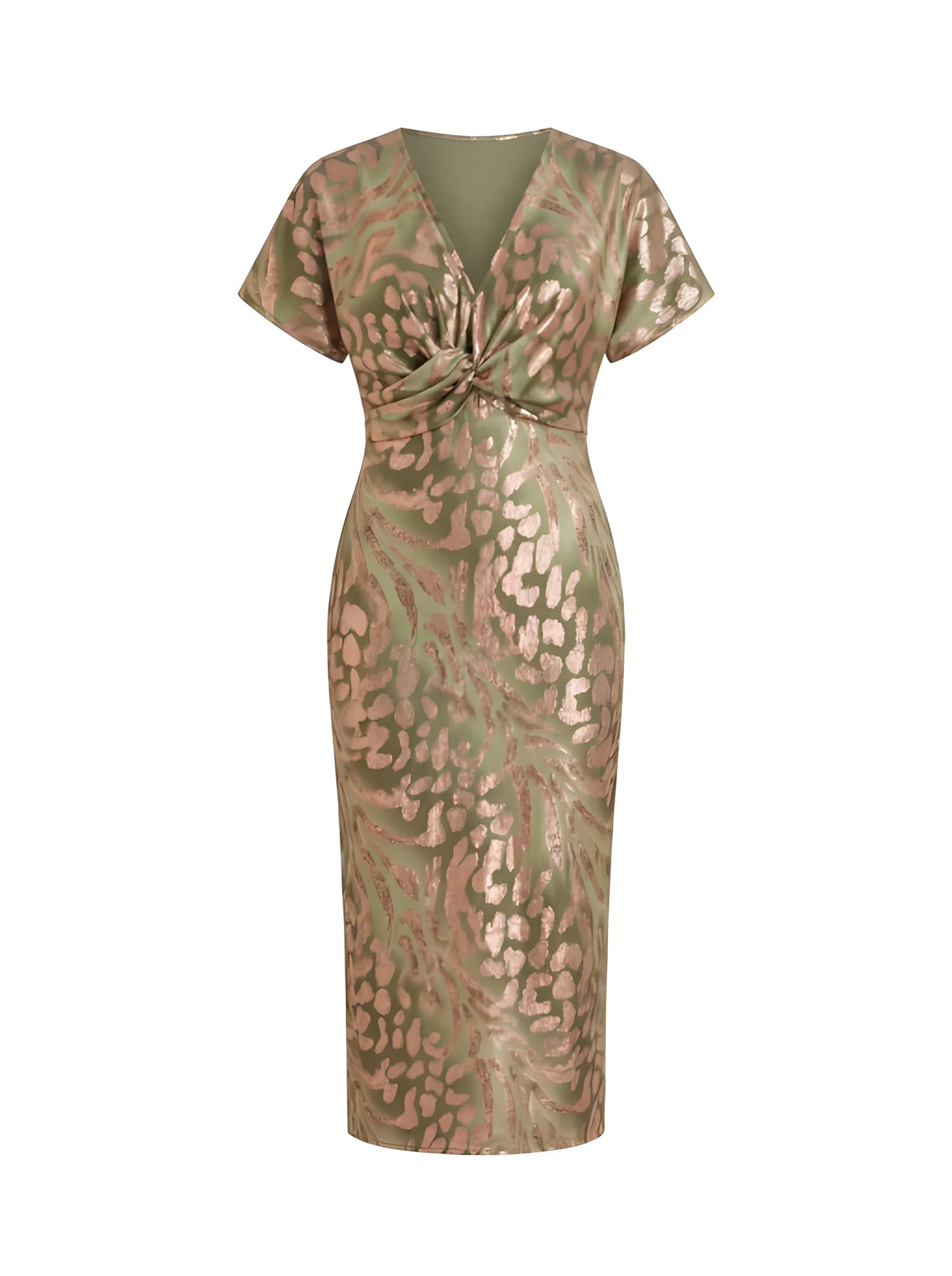 Vestido de invitada de boda midi elegante casual con nudo en la cintura