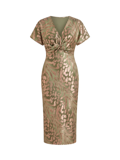 Vestido de invitada de boda midi elegante casual con nudo en la cintura