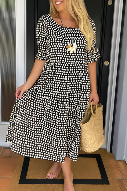 Vestido de verano midi elegante casual con cuello redondo
