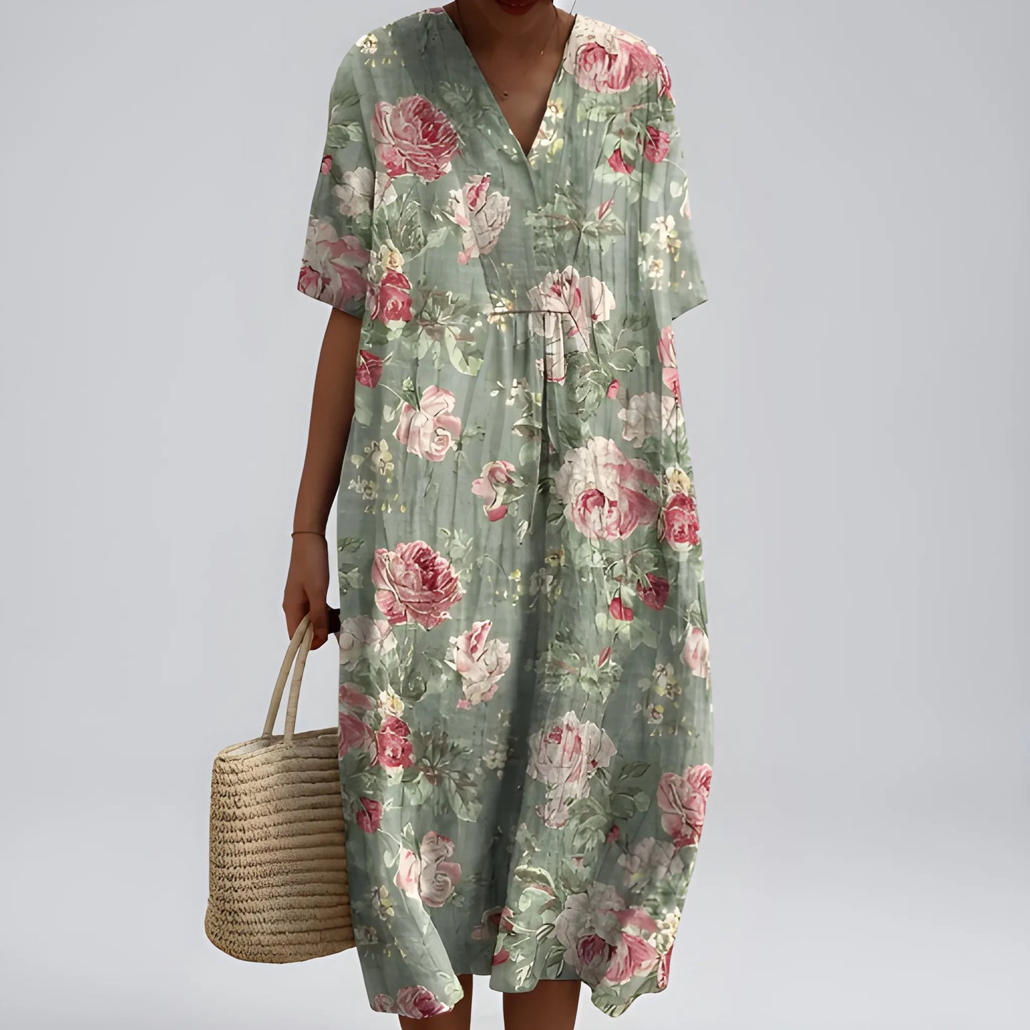 Vestido de Verano Midi de Flores Casual con Fruncido