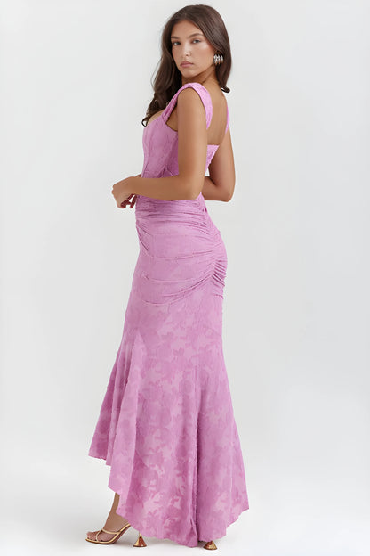Vestido de invitada de boda largo elegante casual con escote palabra de honor